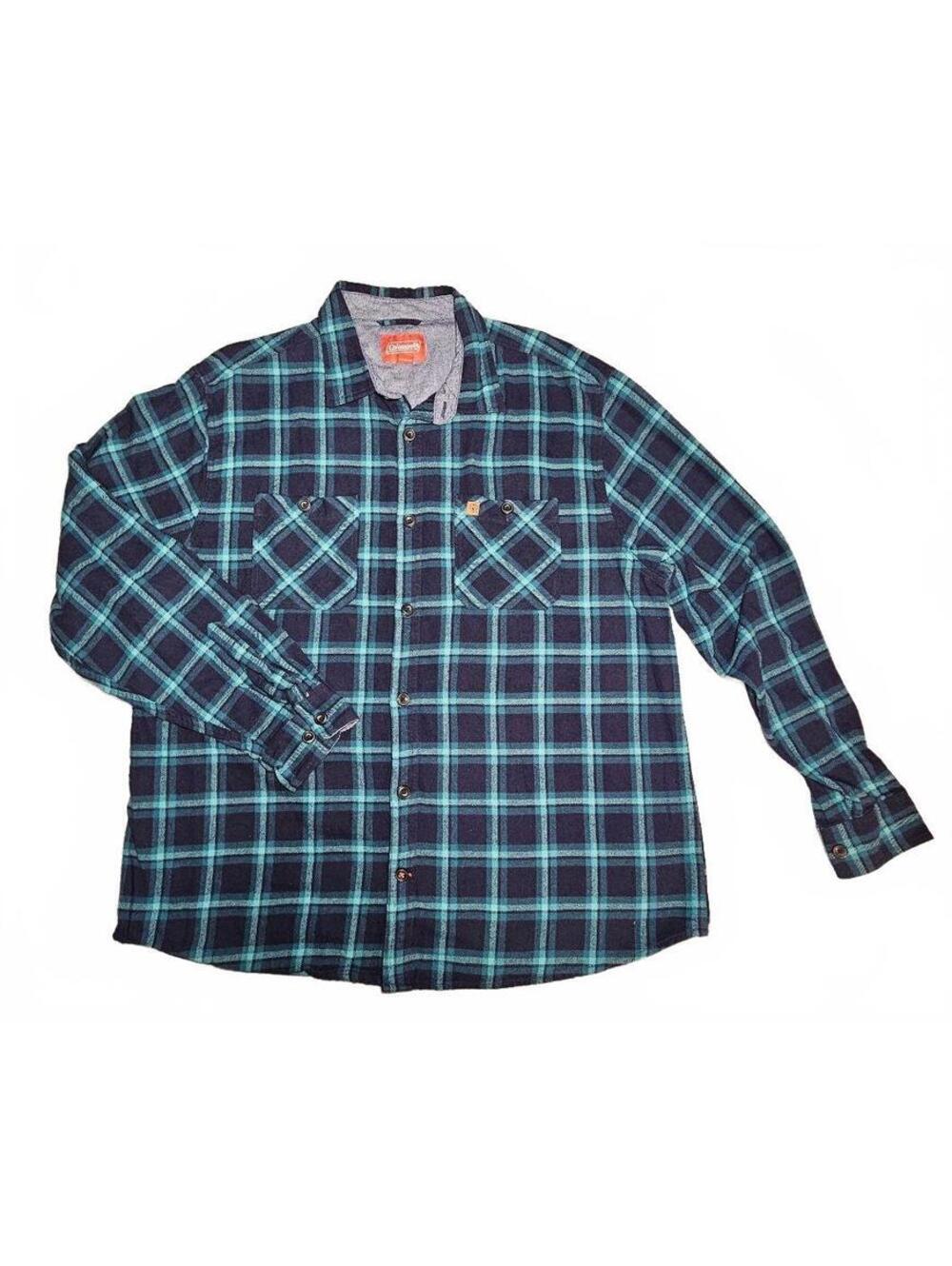 Coleman XXL Blue and Green Plaid Flannel Shirt - Rugged Comfort for Outdoor Fun!